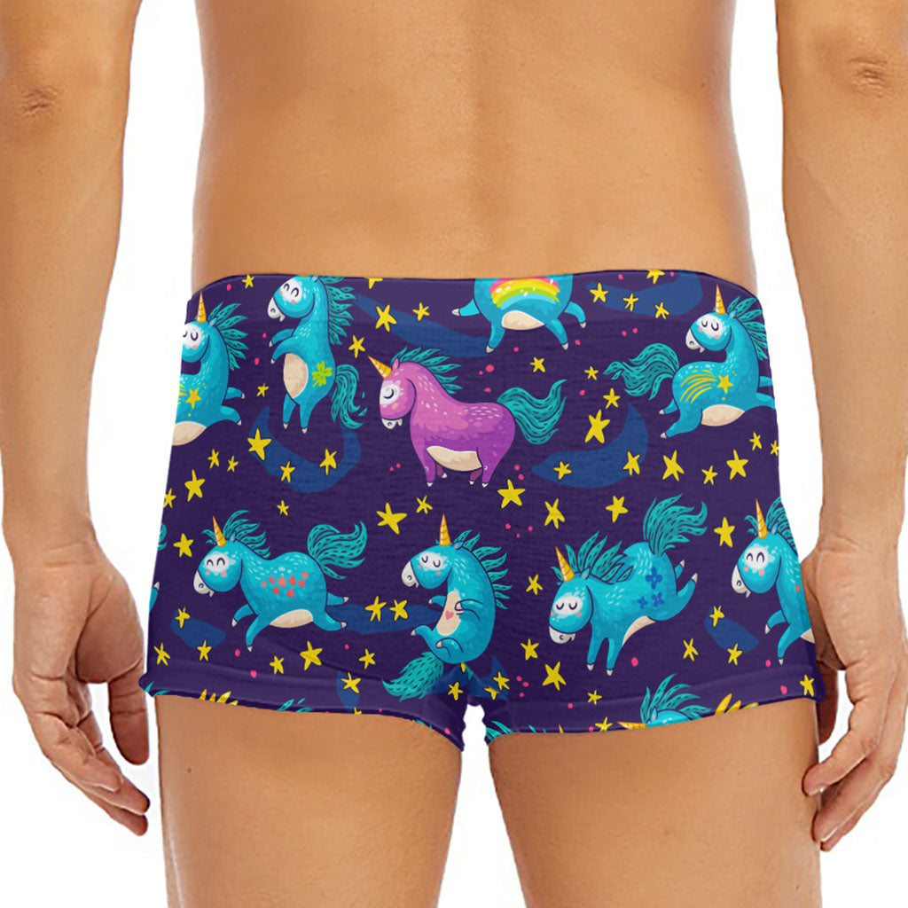 Night Star Unicorn Pattern Print Men's Short Boxer Briefs