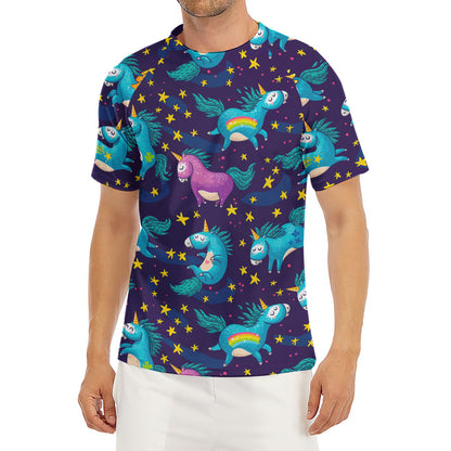 Night Star Unicorn Pattern Print Men's Short Sleeve Rash Guard