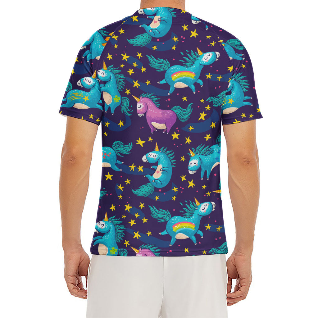 Night Star Unicorn Pattern Print Men's Short Sleeve Rash Guard