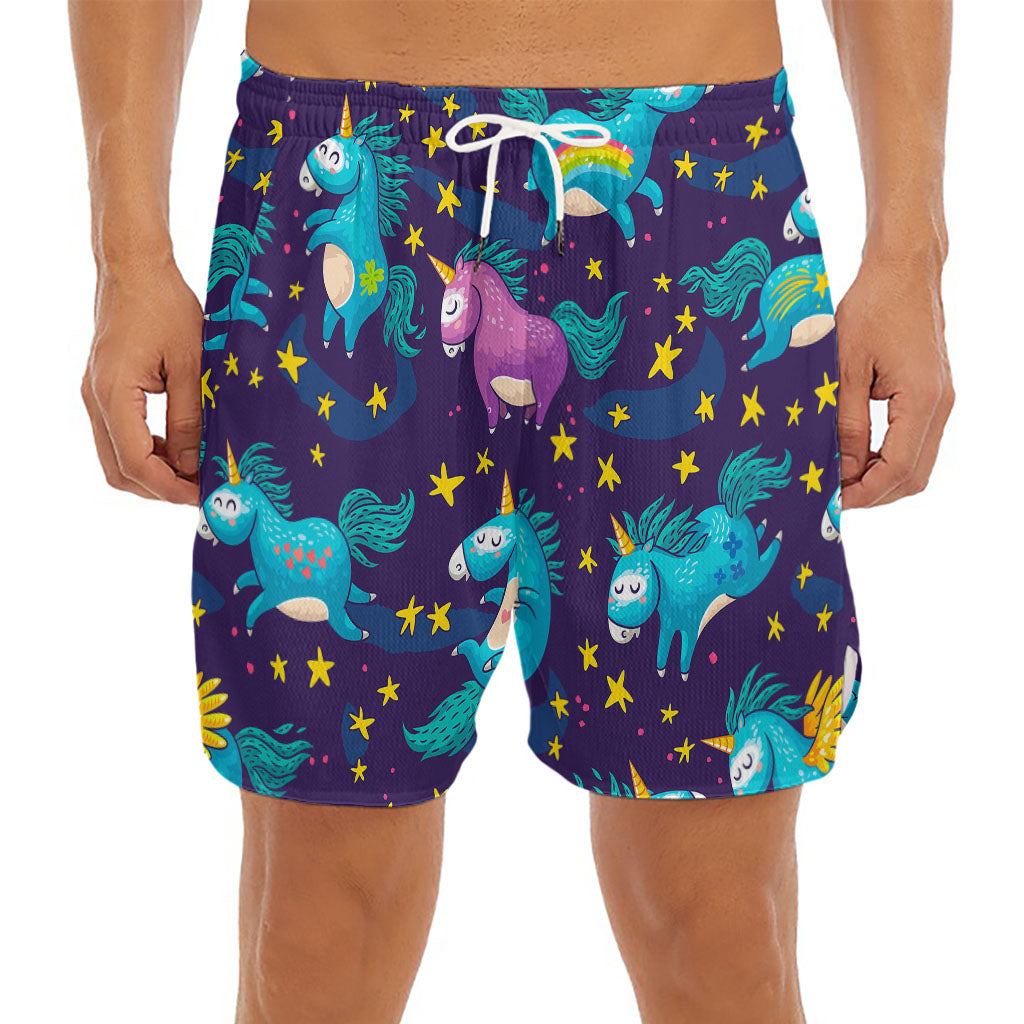 Night Star Unicorn Pattern Print Men's Split Running Shorts