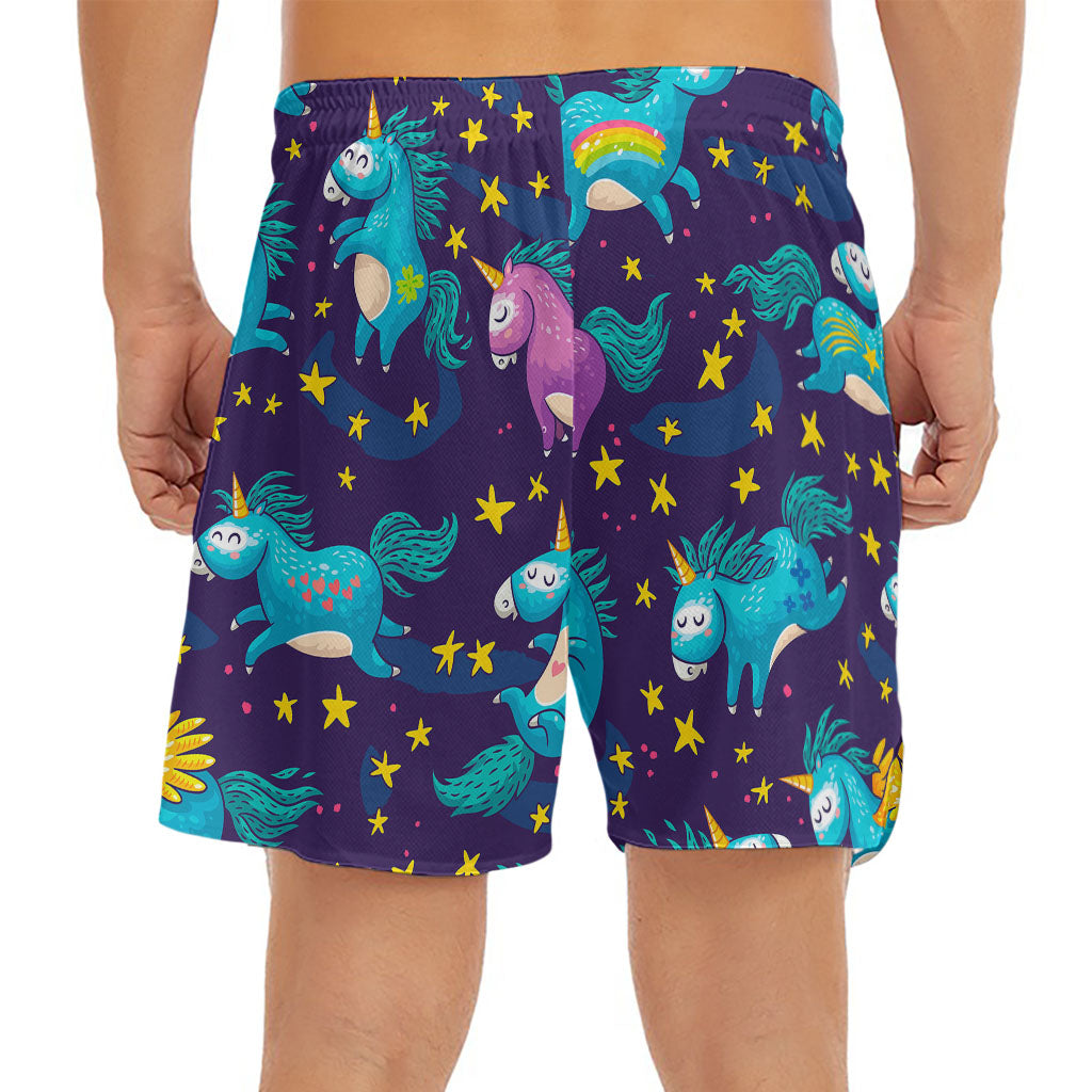 Night Star Unicorn Pattern Print Men's Split Running Shorts