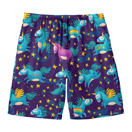 Night Star Unicorn Pattern Print Men's Swim Trunks