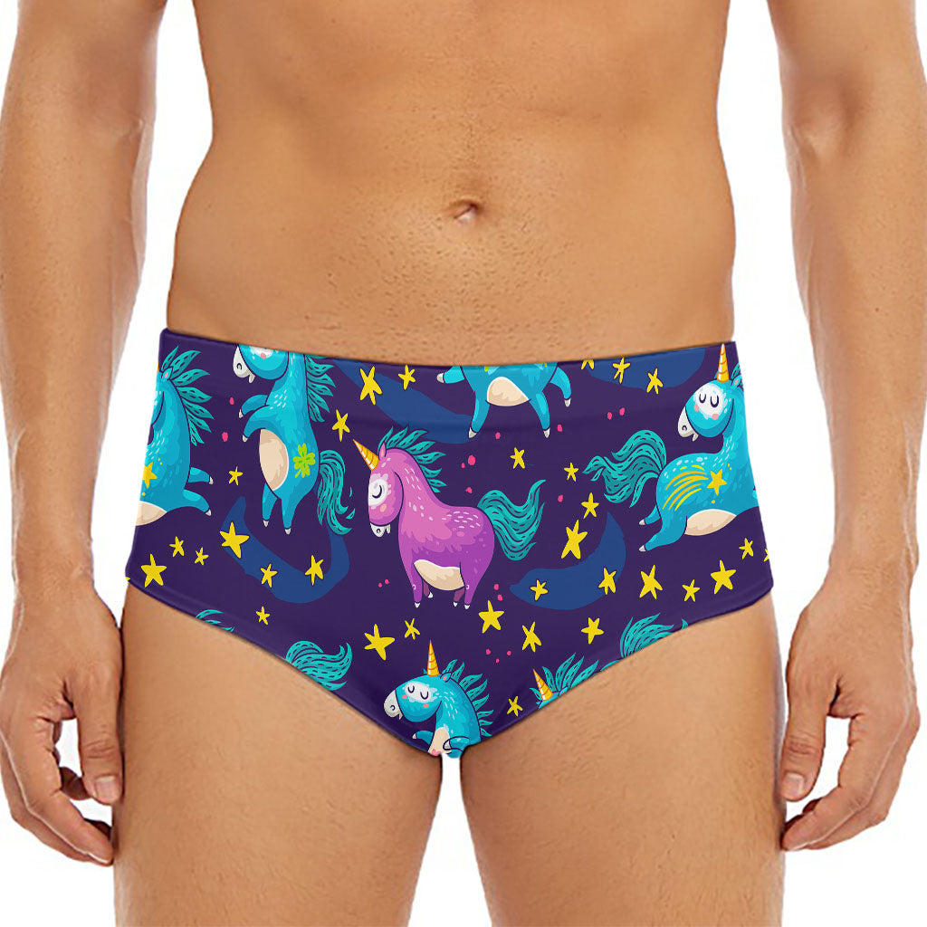 Night Star Unicorn Pattern Print Men's Triangle Swim Briefs