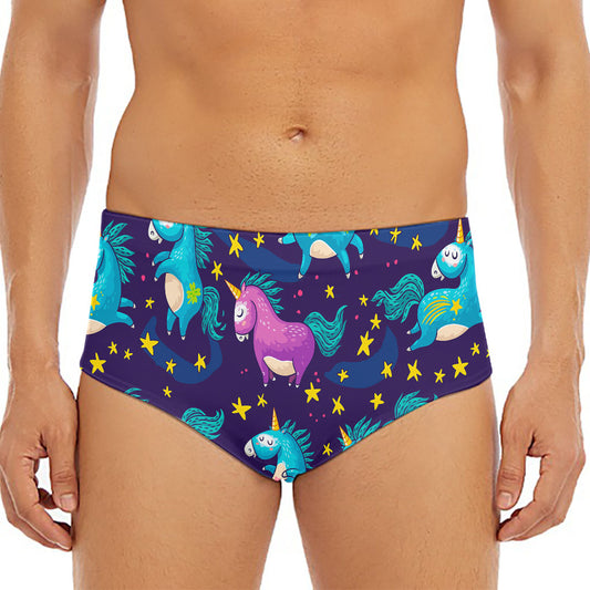 Night Star Unicorn Pattern Print Men's Triangle Swim Briefs