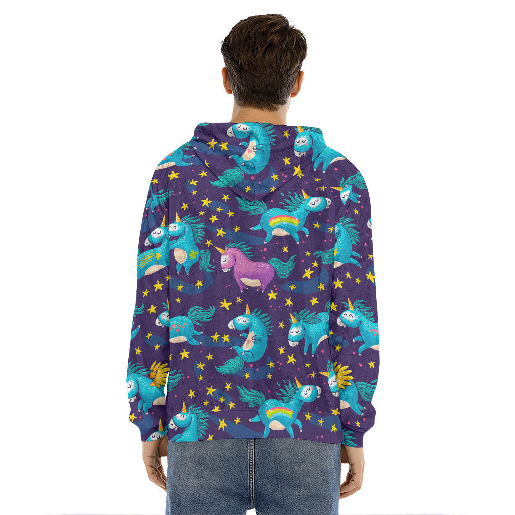 Night Star Unicorn Pattern Print Men's Velvet Pullover Hoodie