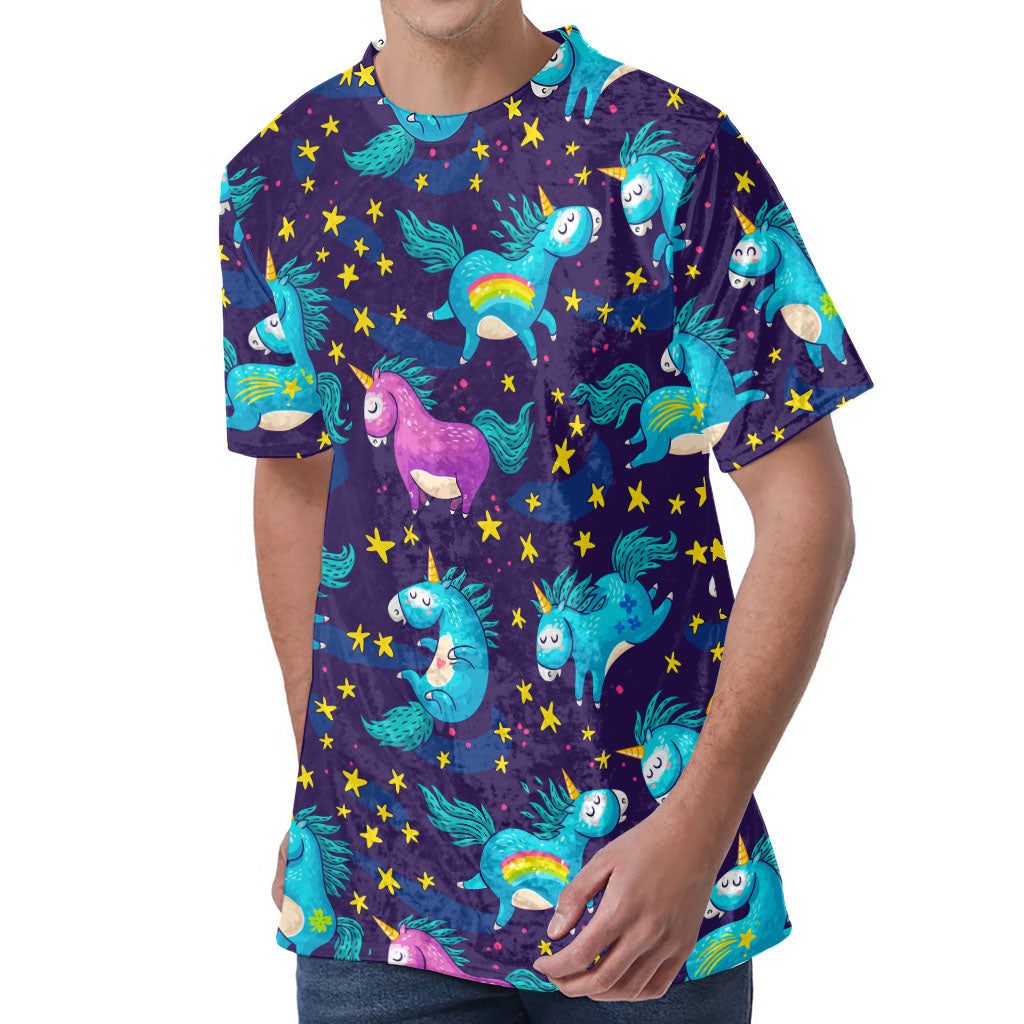 Night Star Unicorn Pattern Print Men's Velvet T-Shirt