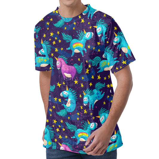 Night Star Unicorn Pattern Print Men's Velvet T-Shirt