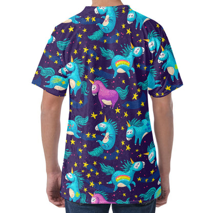 Night Star Unicorn Pattern Print Men's Velvet T-Shirt