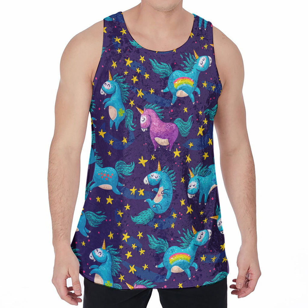 Night Star Unicorn Pattern Print Men's Velvet Tank Top