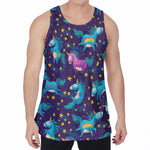 Night Star Unicorn Pattern Print Men's Velvet Tank Top