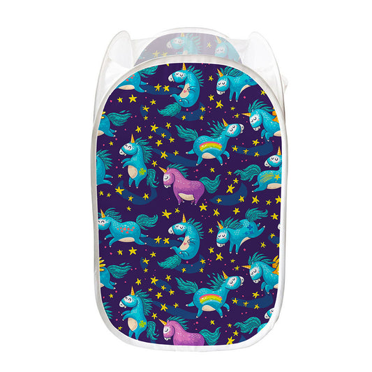 Night Star Unicorn Pattern Print Mesh Laundry Hamper