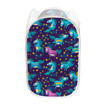 Night Star Unicorn Pattern Print Mesh Laundry Hamper
