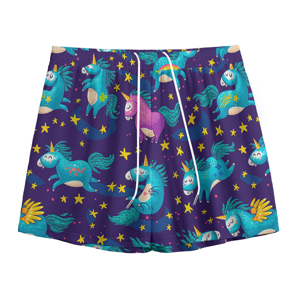 Night Star Unicorn Pattern Print Mesh Shorts