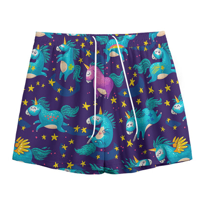 Night Star Unicorn Pattern Print Mesh Shorts