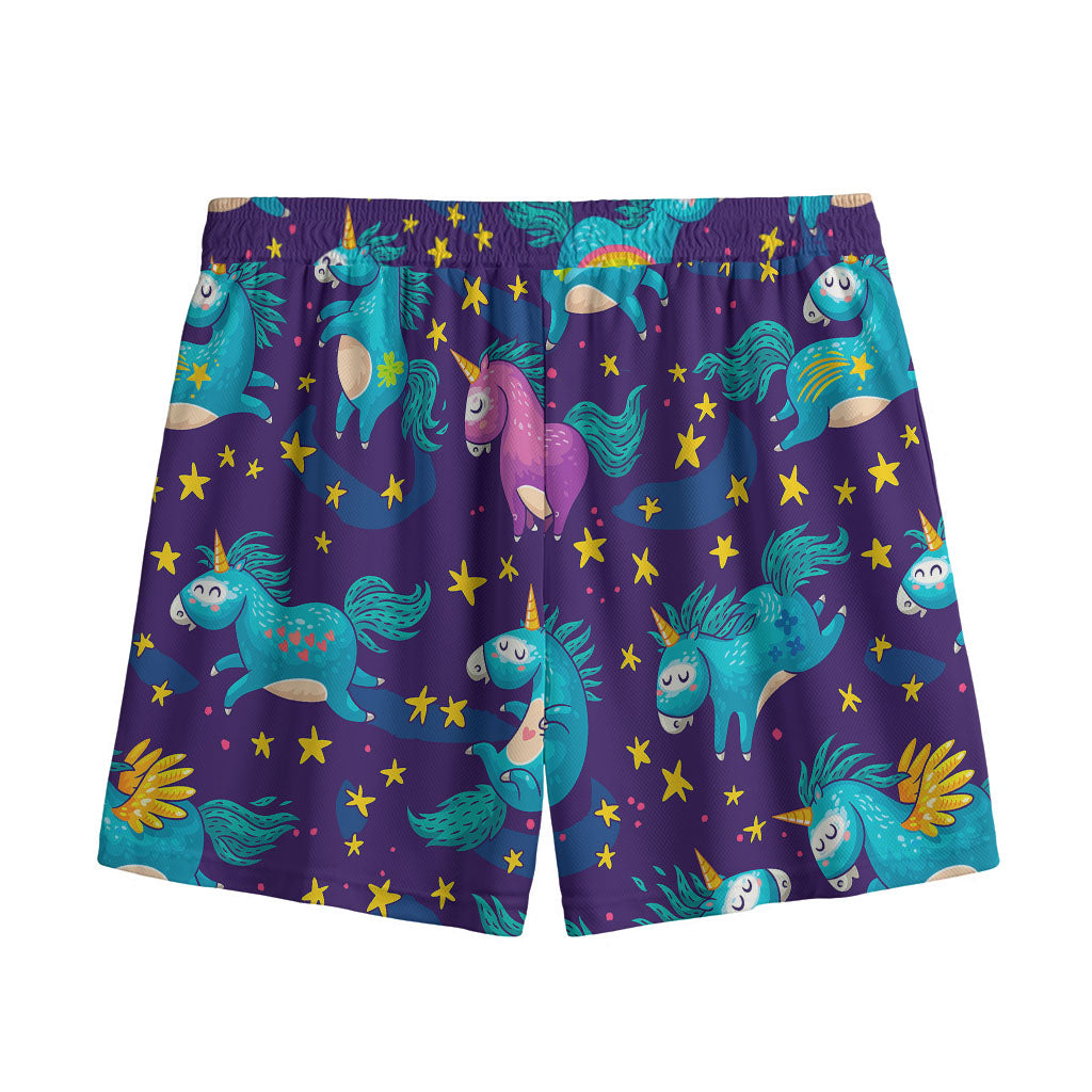 Night Star Unicorn Pattern Print Mesh Shorts