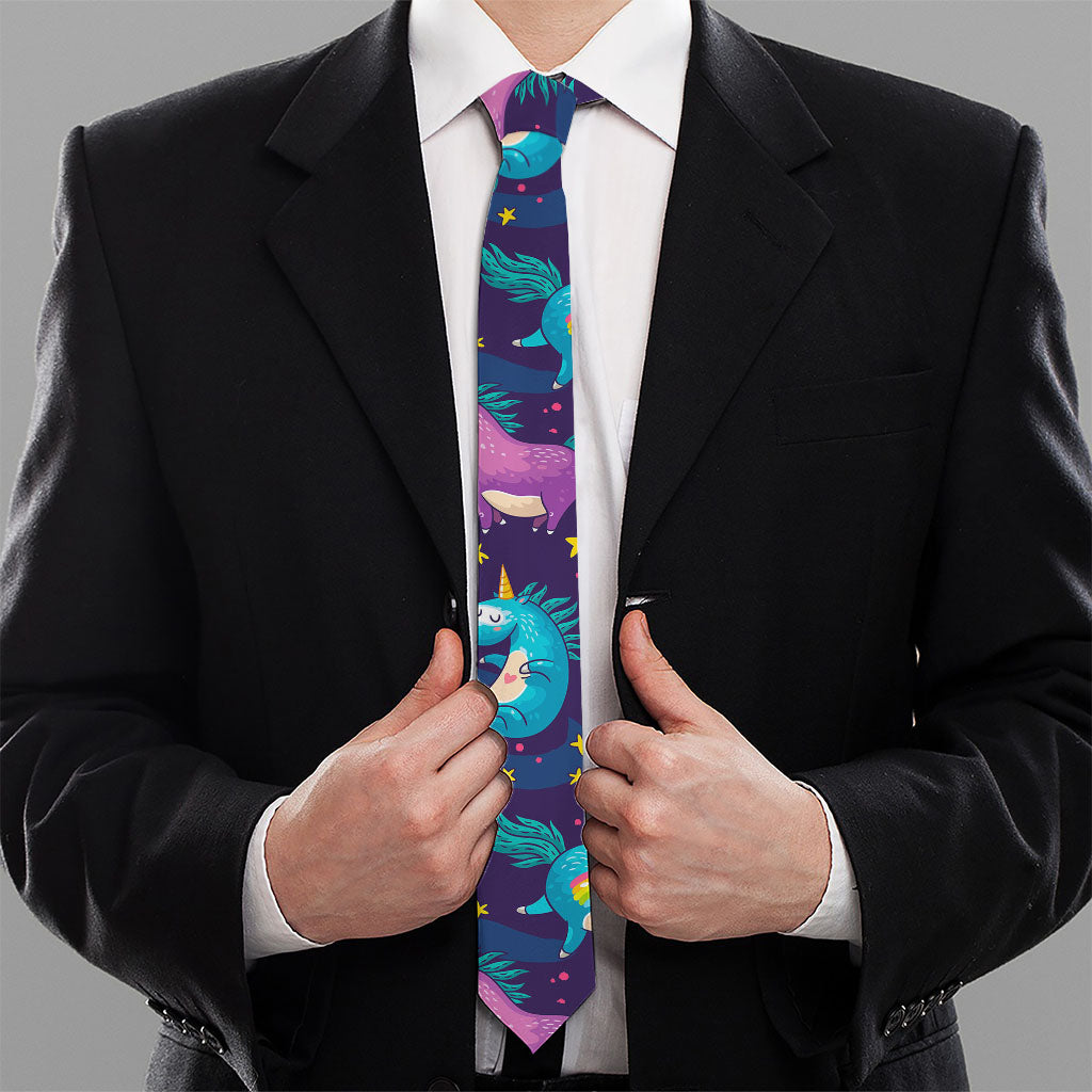 Night Star Unicorn Pattern Print Necktie
