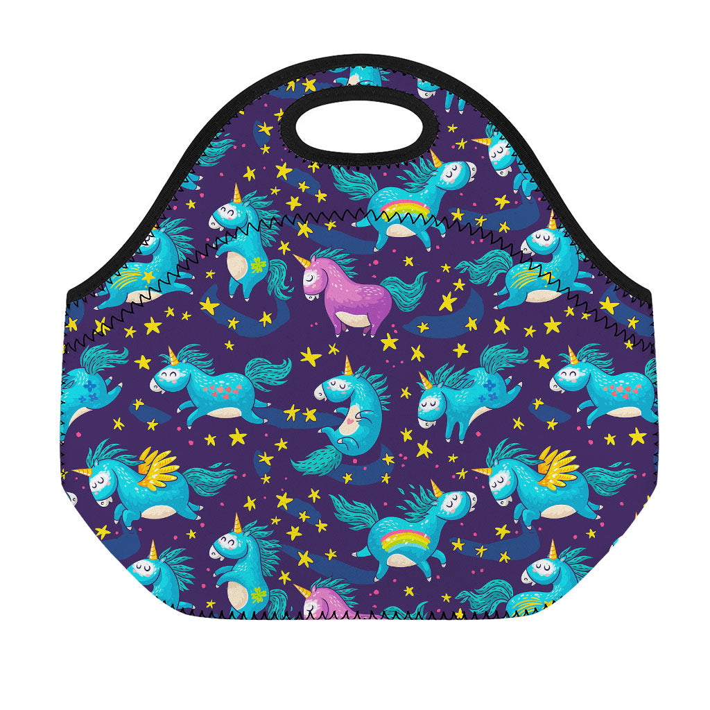 Night Star Unicorn Pattern Print Neoprene Lunch Bag