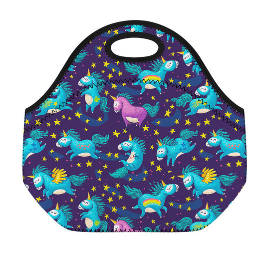Night Star Unicorn Pattern Print Neoprene Lunch Bag