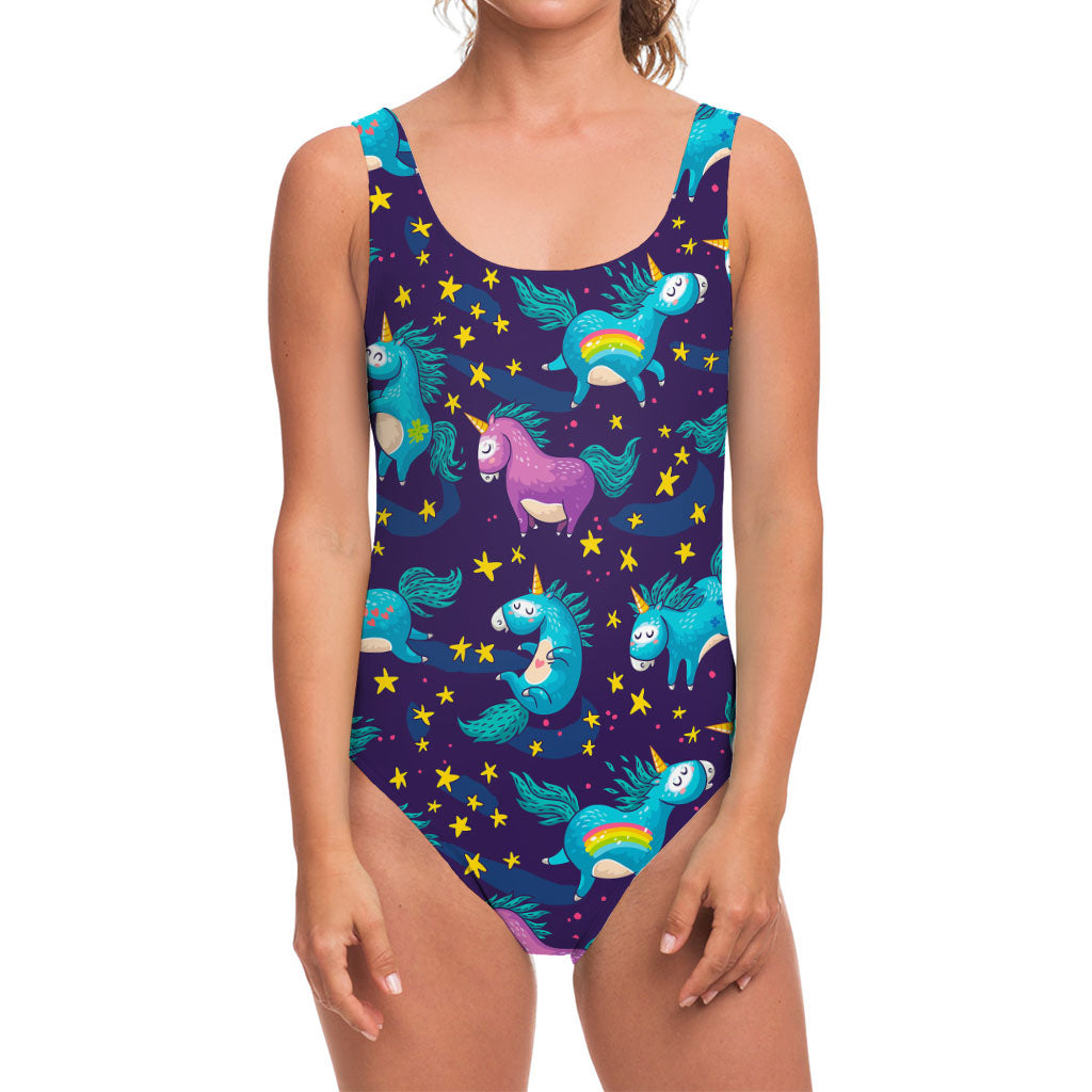 Night Star Unicorn Pattern Print One Piece Swimsuit