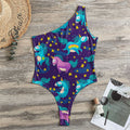 Night Star Unicorn Pattern Print One Shoulder Bodysuit