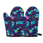 Night Star Unicorn Pattern Print Oven Mitts