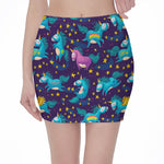 Night Star Unicorn Pattern Print Pencil Mini Skirt