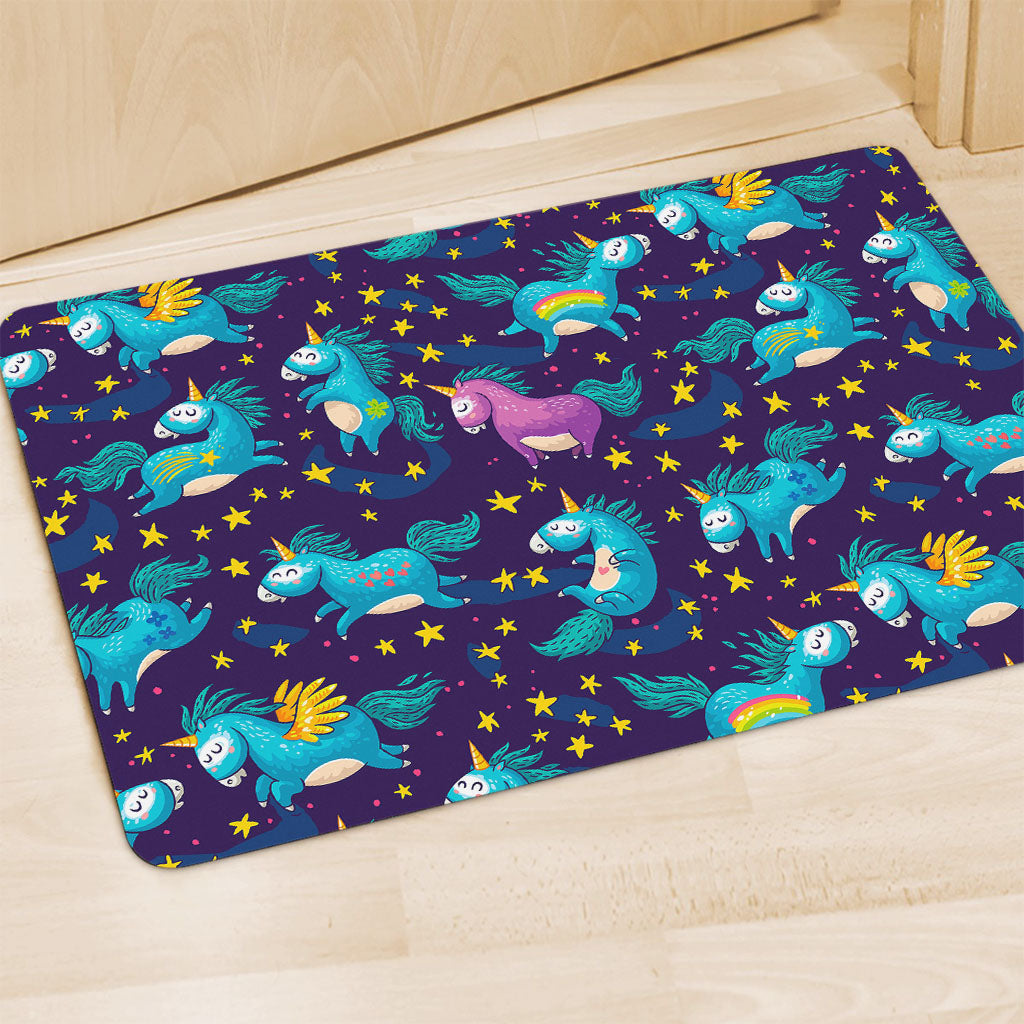 Night Star Unicorn Pattern Print Polyester Doormat