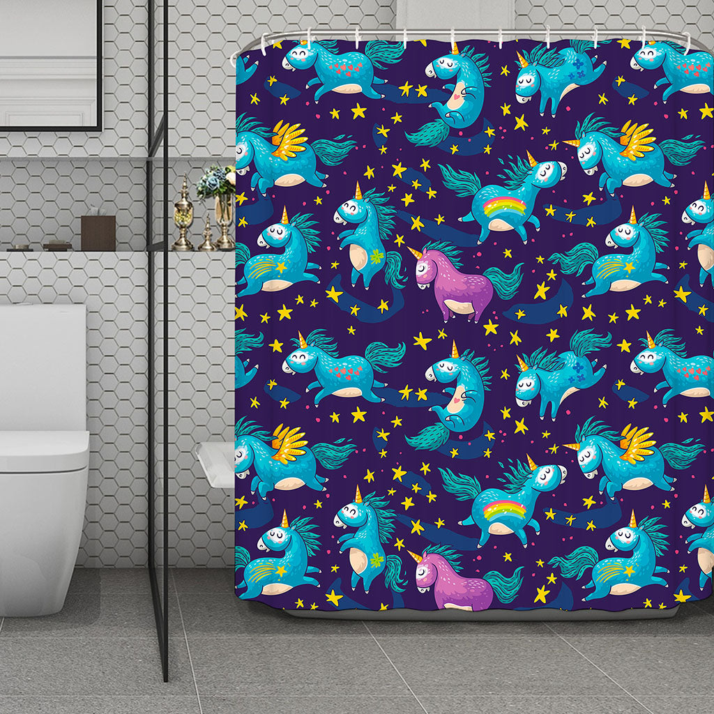 Night Star Unicorn Pattern Print Polyester Shower Curtain