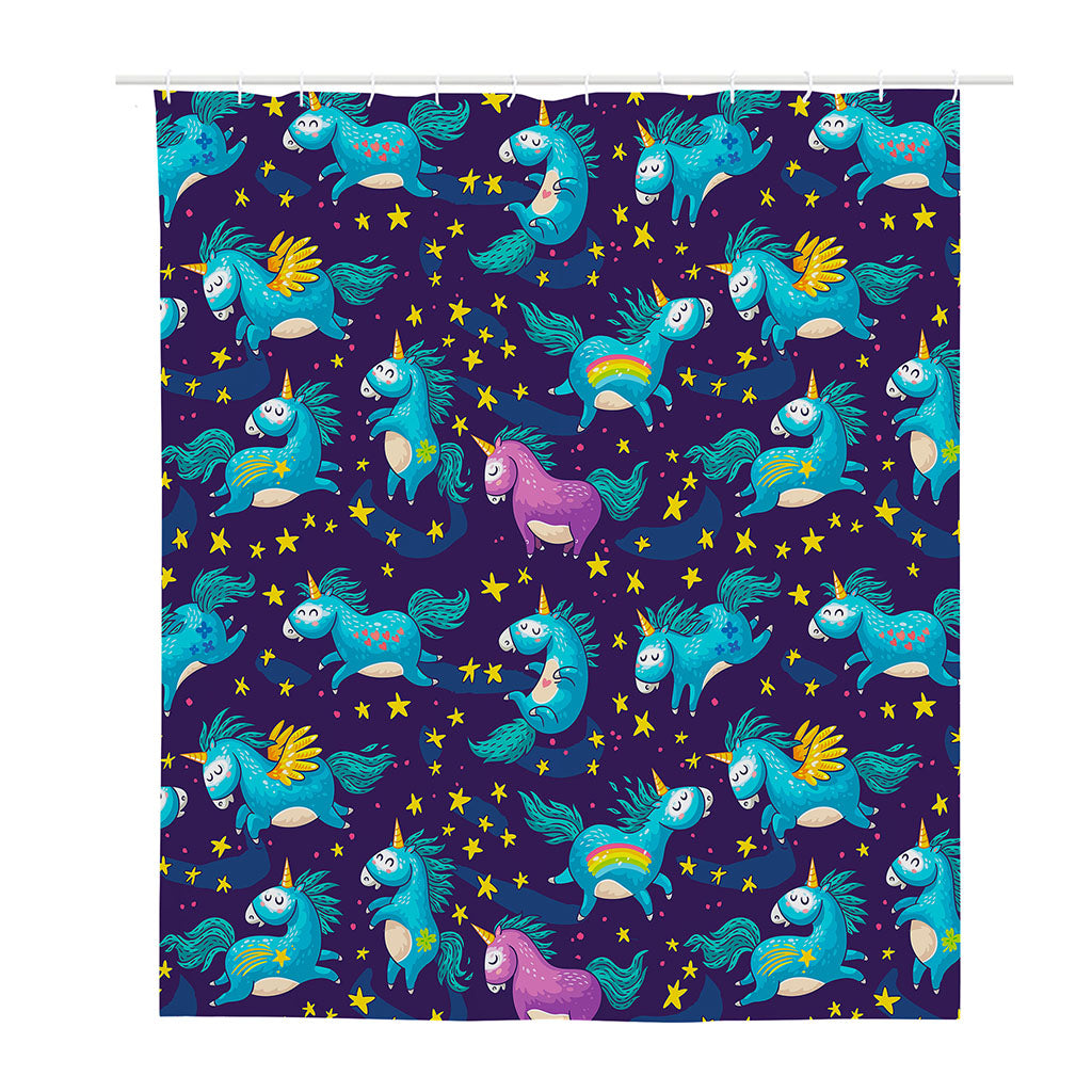 Night Star Unicorn Pattern Print Polyester Shower Curtain