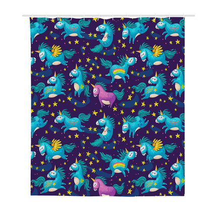Night Star Unicorn Pattern Print Polyester Shower Curtain