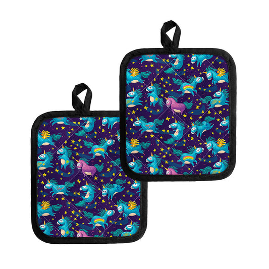 Night Star Unicorn Pattern Print Pot Holders