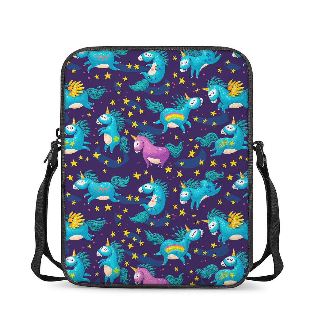 Night Star Unicorn Pattern Print Rectangular Crossbody Bag