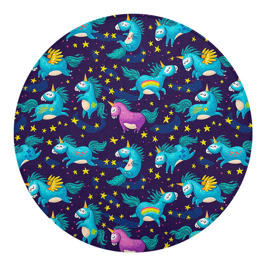 Night Star Unicorn Pattern Print Round Blanket