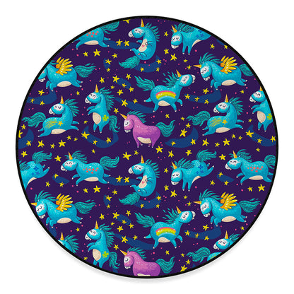Night Star Unicorn Pattern Print Round Floor Mat