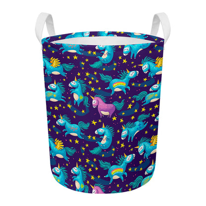 Night Star Unicorn Pattern Print Round Laundry Basket