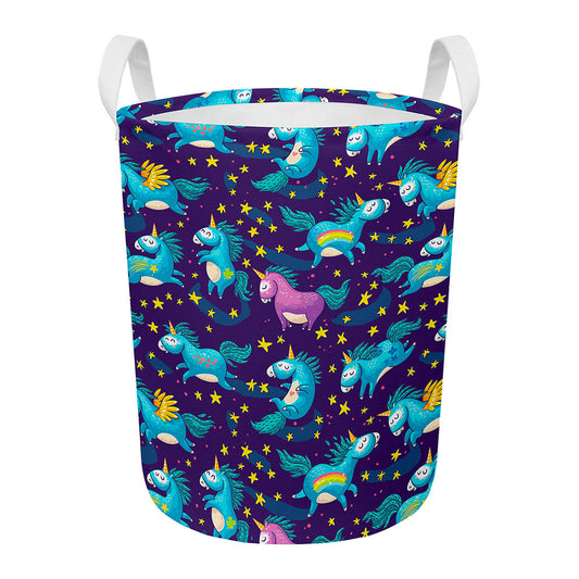 Night Star Unicorn Pattern Print Round Laundry Basket