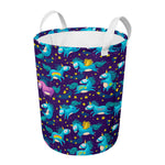 Night Star Unicorn Pattern Print Round Laundry Basket