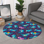 Night Star Unicorn Pattern Print Round Rug