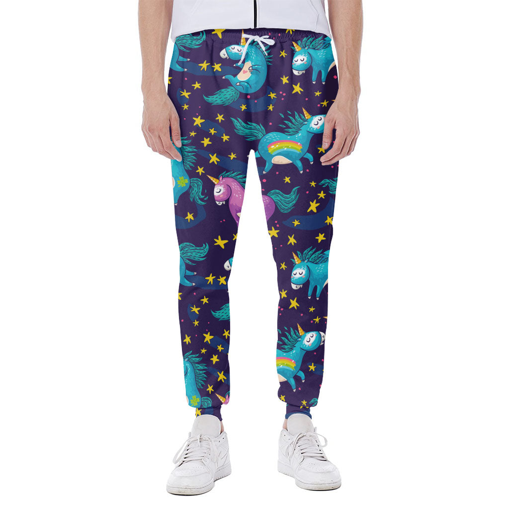 Night Star Unicorn Pattern Print Scuba Joggers