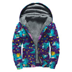 Night Star Unicorn Pattern Print Sherpa Lined Zip Up Hoodie