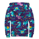 Night Star Unicorn Pattern Print Sherpa Lined Zip Up Hoodie