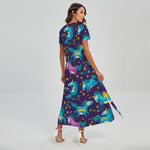 Night Star Unicorn Pattern Print Short Sleeve Maxi Dress