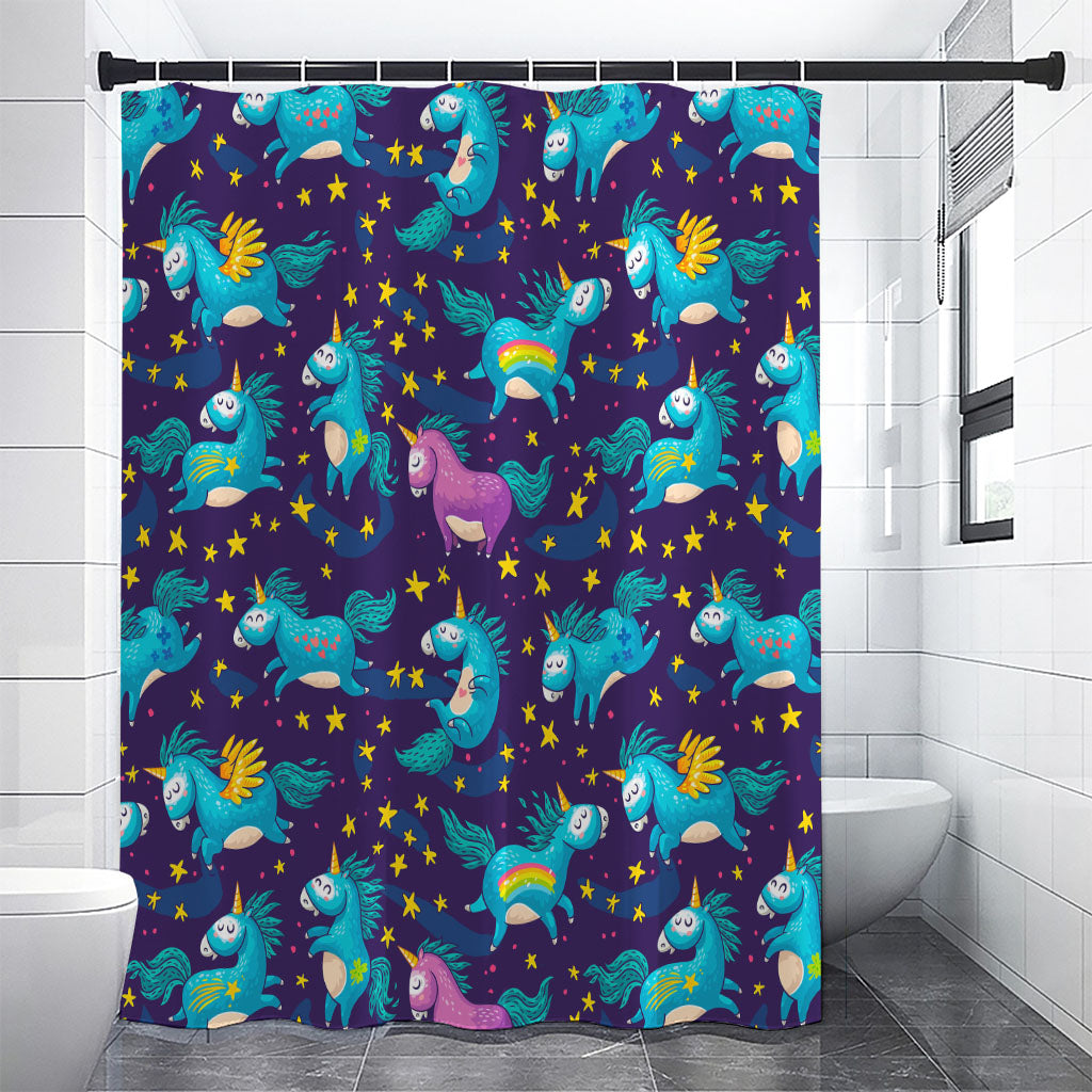 Night Star Unicorn Pattern Print Shower Curtain