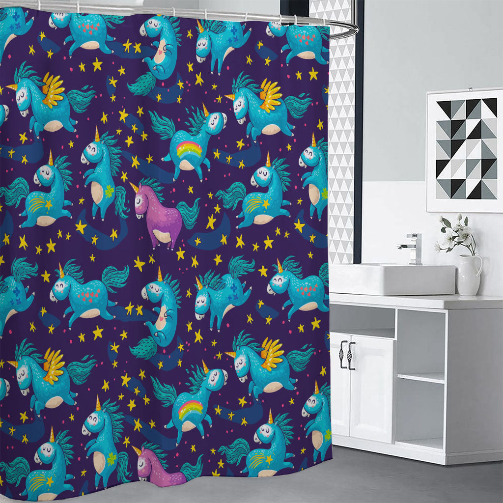 Night Star Unicorn Pattern Print Shower Curtain