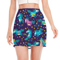 Night Star Unicorn Pattern Print Side Slit Mini Skirt