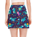 Night Star Unicorn Pattern Print Side Slit Mini Skirt