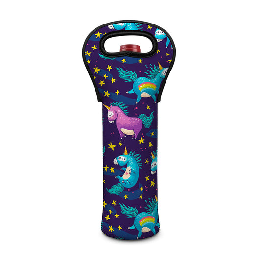 Night Star Unicorn Pattern Print Single Neoprene Wine Tote