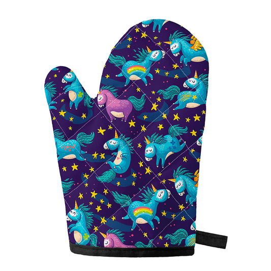 Night Star Unicorn Pattern Print Single Oven Mitt