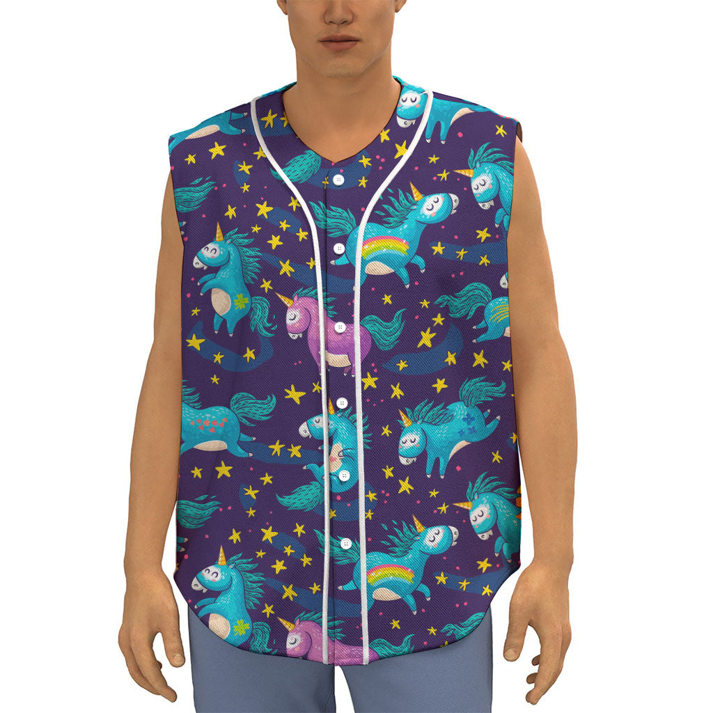 Night Star Unicorn Pattern Print Sleeveless Baseball Jersey