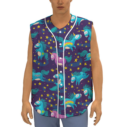 Night Star Unicorn Pattern Print Sleeveless Baseball Jersey
